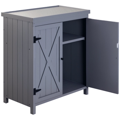 Outsunny Outdoor Storage Cabinet, Tool Shed with Galvanized Top, Gray
