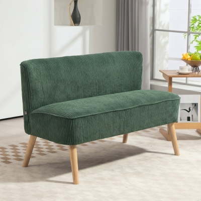 HOMCOM Modern 2 Seater Sofa, Upholstered Two Seater Couch with Rubber Wood Legs, Green