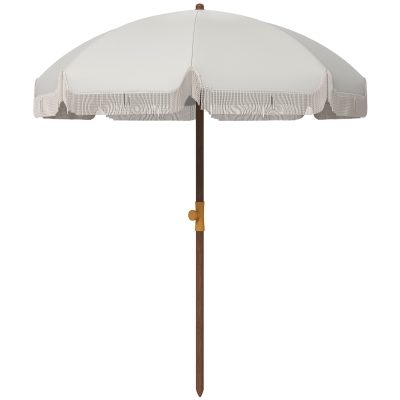 Outsunny 6.2' Beach Umbrella for Travel, Ruffles, Carry Bag, Portable Outdoor Umbrella for Garden, Light Grey