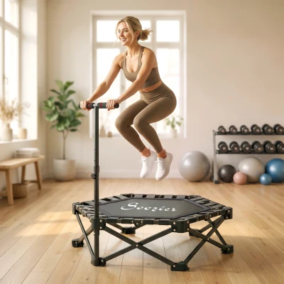 Soozier 42" Foldable Mini Trampoline, Adjustable Handle, Indoor/Outdoor