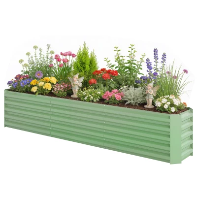 Outsunny 8 x 1.3 x 1.5ft Galvanized Raised Garden Bed, Reinforced Outdoor Planter Box with Open Bottom, Light Green