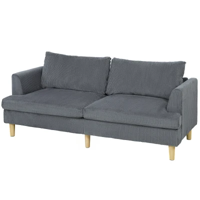HOMCOM 3 Seater Sofa, 74" Modern Corduroy Upholstered Couch with Thick Spring Cushions, Solid Wood Legs, Armrests, Dark Grey