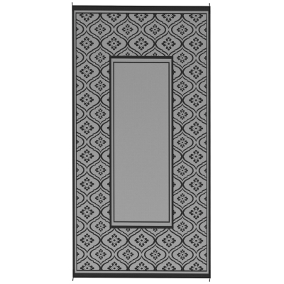 Outdoor Rug 215.7" x 107.9" x 0.12" Black and Gray Gourd Border