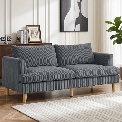 HOMCOM 3 Seater Sofa, 74" Modern Corduroy Upholstered Couch with Thick Spring Cushions, Solid Wood Legs, Armrests, Dark Grey