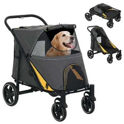 PawHut Foldable Pet Stroller with Universal Front Wheels, Shock Absorber, Dog Cat Carriage for Large & Medium Dogs, Dark Grey