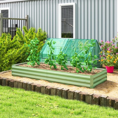 Outsunny 8x3x1FT Galvanized Raised Garden Bed, Light Green