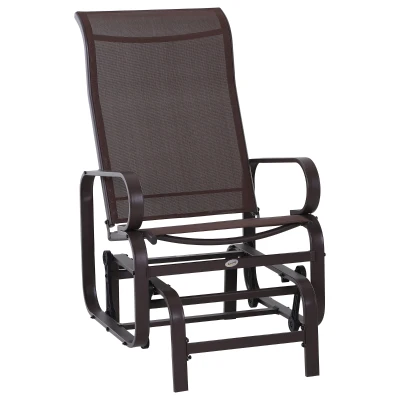 Outsunny Patio Glider with Breathable Mesh Fabric, Outdoor Glider Chair, Garden Rocking Gliding Seat for Patio, Yard, Porch, Brown