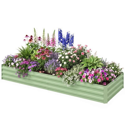 Outsunny 8x3x1FT Galvanized Raised Garden Bed, Light Green