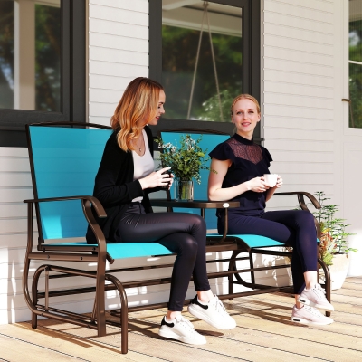 Outsunny Patio Glider Rocking Chair 2 Person Outdoor Loveseat Rocker Garden Furniture Bench, Blue