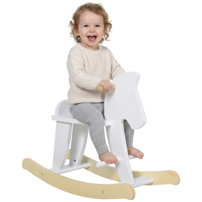 Qaba Wooden Rocking Horse Ride-On Toy for Kids 1-3 Years, White