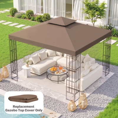 Outsunny 10' x 10' Square 2-Tier Gazebo Canopy Replacement Top Outdoor Garden Sun Shade Cover, Replacement Top Only, Coffee