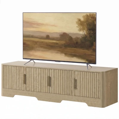 HOMCOM TV Stand for TVs up to 60", Modern Entertainment Center with Fluted Doors for Living Room, Oak