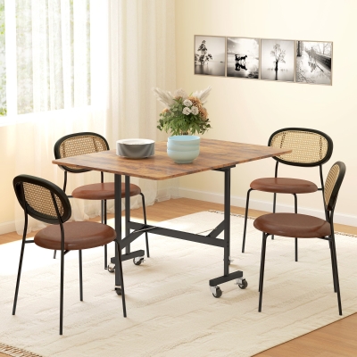 HOMCOM Six-Seater Drop-Leaf Dining Table with Wheels, Rustic Brown