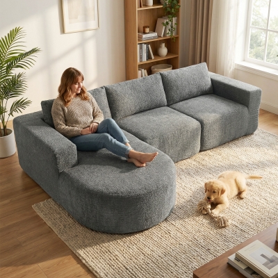 HOMCOM L Shaped Cloud Boneless Couch, Modular Sectional Sofa with Chaise and Deep Seat for Living Room, Bedroom, Dark Grey