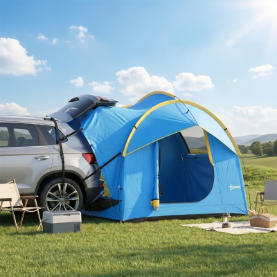 Outsunny 3000mm Waterproof SUV Tent, Car Tent with 3 Doors and Mesh Window, for 5-6 Person Camping Travel, Blue and Orange