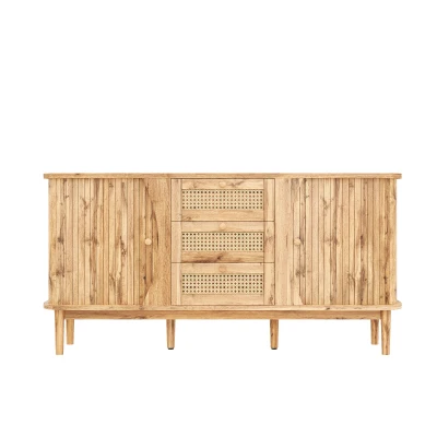 Versatile Sideboard with 3 Drawers, 2 Doors and Adjustable Shelves, Stylish Cabinet for Living or Dining Room,55.5'' L x 16'' W x 30'' H, Wood