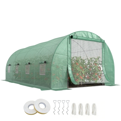 Outsunny 19' x 10' Walk-In Tunnel Greenhouse, Steel Frame, Green
