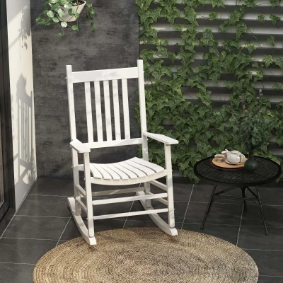 Outsunny Wooden Outdoor Rocking Chair with Armrests, White