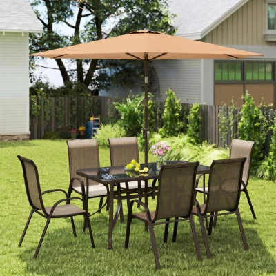 Outsunny 8-Piece Patio Furniture Set with 9ft Umbrella, Brown