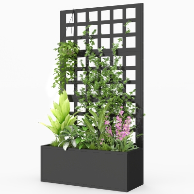 Outsunny Galvanized Raised Garden Bed with Trellis, 24"x9"x44.5", Black