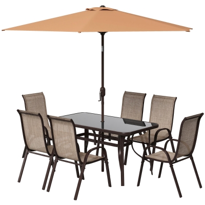 Outsunny 8-Piece Patio Furniture Set with 9ft Umbrella, Brown