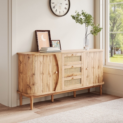 Versatile Sideboard with 3 Drawers, 2 Doors and Adjustable Shelves, Stylish Cabinet for Living or Dining Room,55.5'' L x 16'' W x 30'' H, Wood