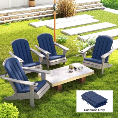 Outsunny Set of 4 Patio Chair Cushions, High Back Adirondack Chair Cushion with Ties, High-Density Foam, Navy Blue
