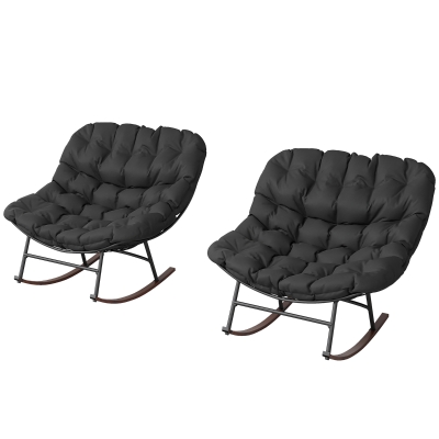 Outsunny Outdoor Rocking Chair Set of 2 with Cushions, Black