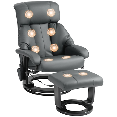 HOMCOM Massage Recliner Chair with Ottoman, 360° Swivel, Gray