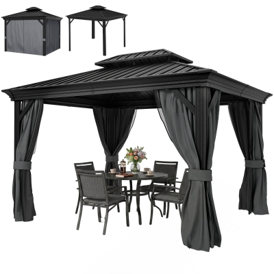 Outsunny 10' x 12' Hardtop Gazebo, Aluminum Frame Pavilion, Dark Gray