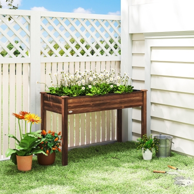 Outsunny 48" x 22" x 30" Wooden Patio Raised Garden Bed Planter, Elevated Planter Box with Legs, Carbonized