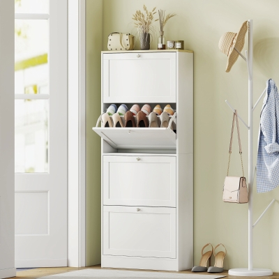 HOMCOM Modern Shoe Storage Cabinet with 4 Flip Drawers and Adjustable Shelves, Shoe Cabinet for 18-24 Pairs of Shoes, White