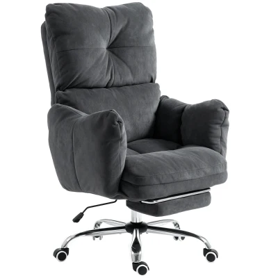 HOMCOM Office Chair with Foot Rest, Ergonomic Reclining Computer Gaming Chair w/ Snow Flannel Fabric, Thick Cushion, Dark Grey