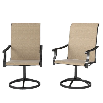 Outsunny Outdoor Swivel Dining Chairs Set of 2, High Back Swivel Chairs with All Weather Mesh for Deck, Backyard, Poolside, Brown