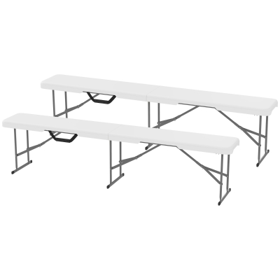 Outsunny 2 Pack 6 ft Portable Folding Benches with Handle, White