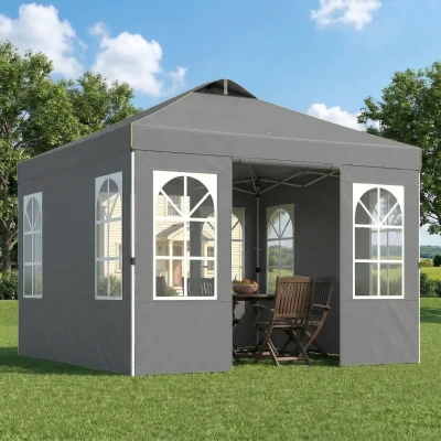 Outsunny 9.6x9.6 ft Pop Up Canopy Tent with Sidewalls, Dark Gray