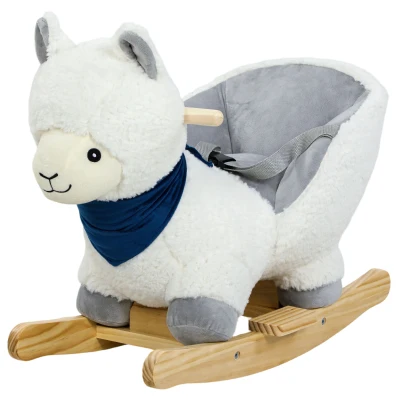 Qaba Baby Rocking Horse, Plush Animal Rocker Alpaca with Realistic Sound, Seat Belt, Handle Grip for 12-36 Months, White