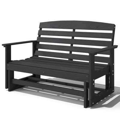 Outsunny Patio Glider Bench, HDPE Double Rocking Chair, Black
