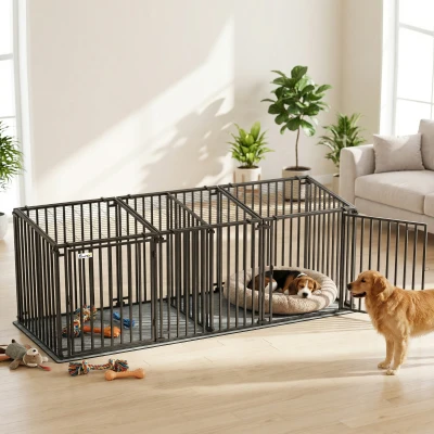 PawHut 83"L Heavy-Duty Dog Crate with Divider & Mat, XL Kennel