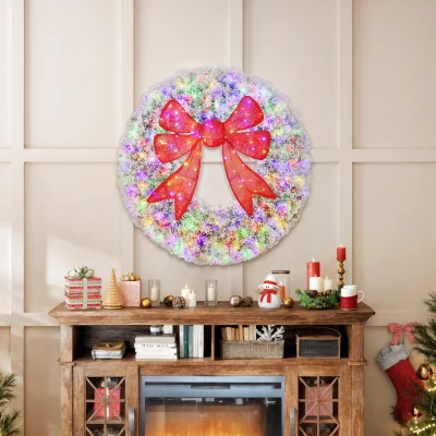 HOMCOM 36in Pre-Lit Christmas Wreath with Bow & Remote, 11 Modes