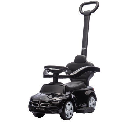 Qaba Licensed Mercedes-Benz Push Car for Toddlers, 2-in-1 Sliding Walking Car with Push Handle, Horn, Guardrail, Black