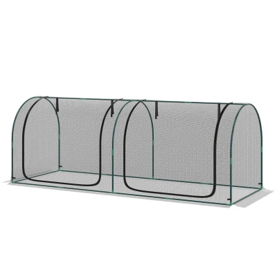 Outsunny 8' x 3' Crop Cage, Garden Plant Protector, with 3 Zippered Doors and 6 Ground Stakes, for Garden, Yard, Lawn, Black