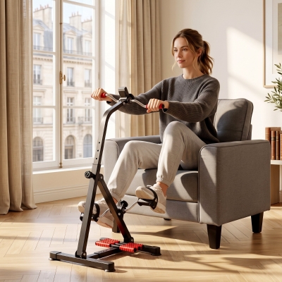 Soozier Pedal Exerciser, Hand Arm Knee and Leg Exercise Machine, Height-adjustable, with LCD Display and Foot Massage Roller