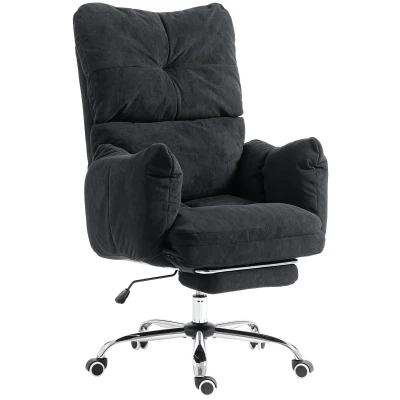 HOMCOM Office Chair with Foot Rest, Ergonomic Reclining Computer Gaming Chair w/ Snow Flannel Fabric, Thick Cushion, Black