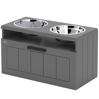 PawHut Elevated Dog Bowl Stand with Storage Drawer & 2 Bowls