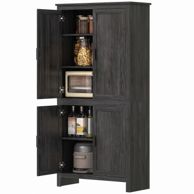 HOMCOM 64" Kitchen Pantry Cabinet, 4-Door with Adjustable Shelves, Gray Oak