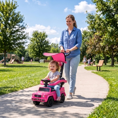 Aosom Mercedes-Benz G350 Licensed Push Car, 3-in-1 Toddler Sliding Car with Horn, Steering, Foot Rest, Seat Storage, Pink