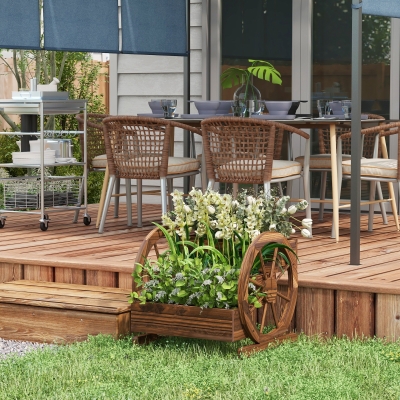 Outsunny Wooden Wagon Planter Box, 3-Tier Raised Garden Bed, for Vegetables Flowers Herbs, 24" x 24" x 22", Carbonized