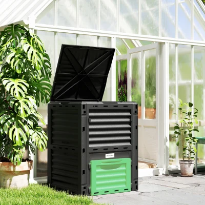 Outsunny 80 Gallon Outdoor Compost Bin, Large Capacity Aerating Box, Green