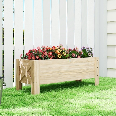 Outsunny 3.3 x 1.2 x 1.2 ft Garden Raised Bed Planter Grow Containers for Outdoor Patio Plant Flower Vegetable Pot, Natural